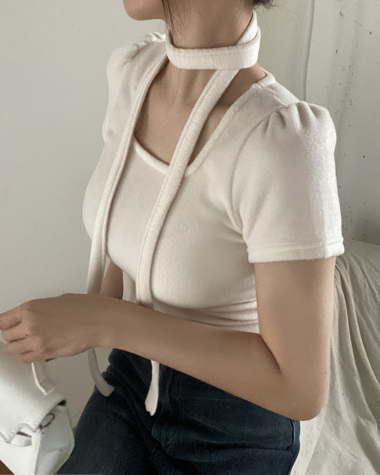 ストラップ付両起毛スクエアパフ半袖Tシャツ | 詳細画像12