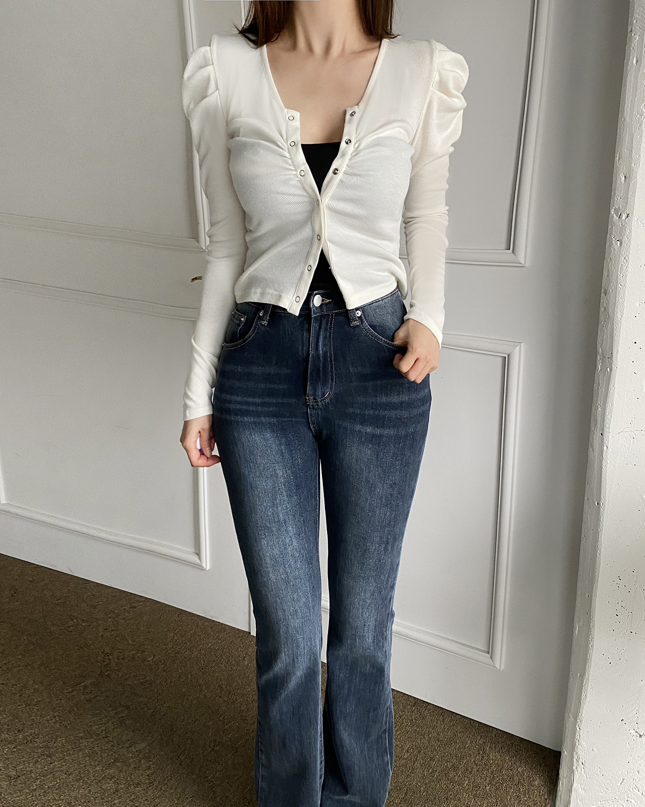 シャーリングVネックパフリブカーディガン | 詳細画像4