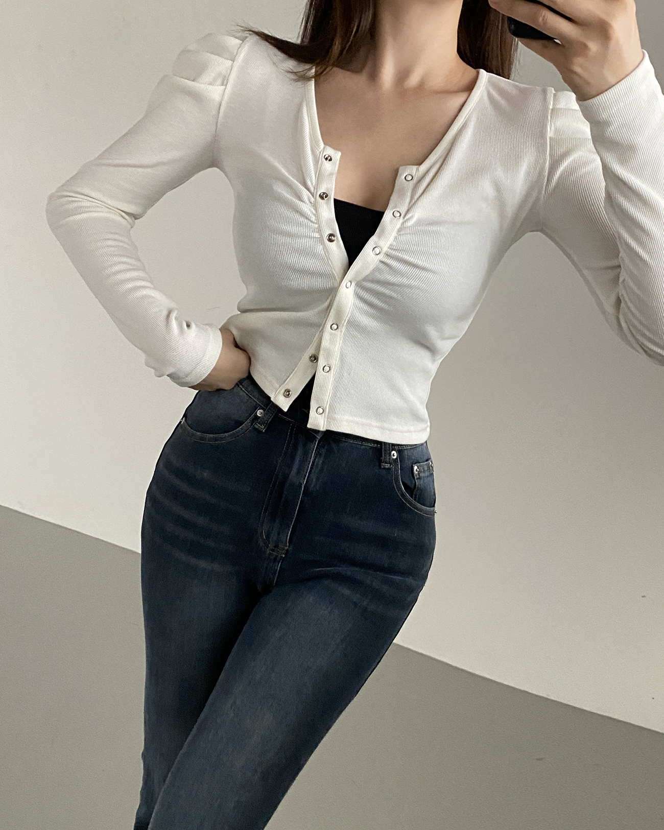 シャーリングVネックパフリブカーディガン | 詳細画像5