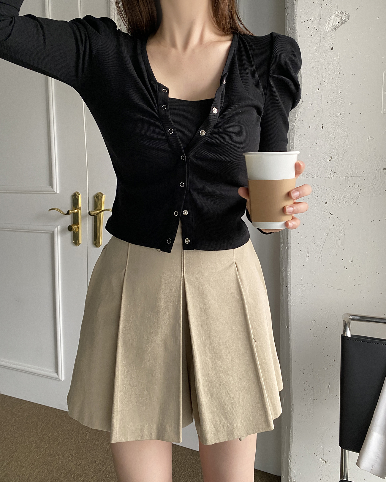 シャーリングVネックパフリブカーディガン | 詳細画像8