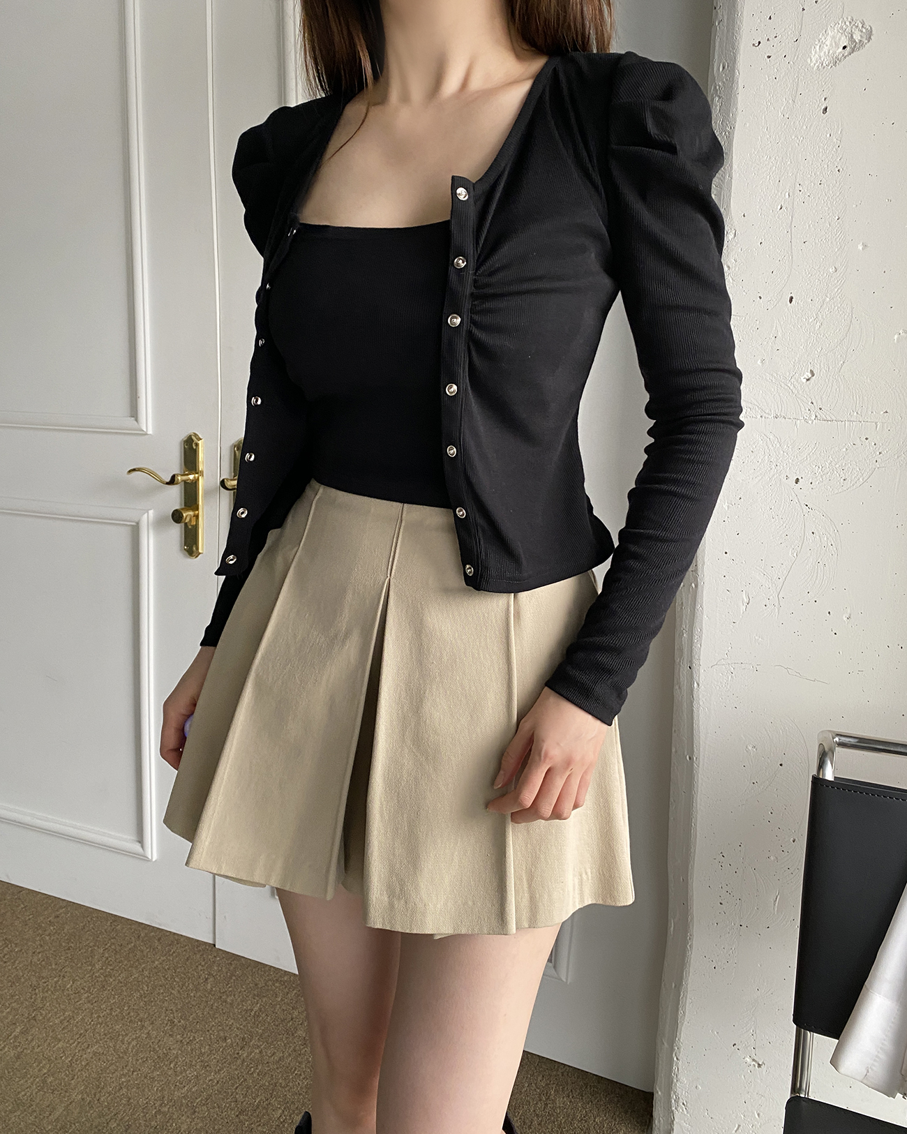 シャーリングVネックパフリブカーディガン | 詳細画像12