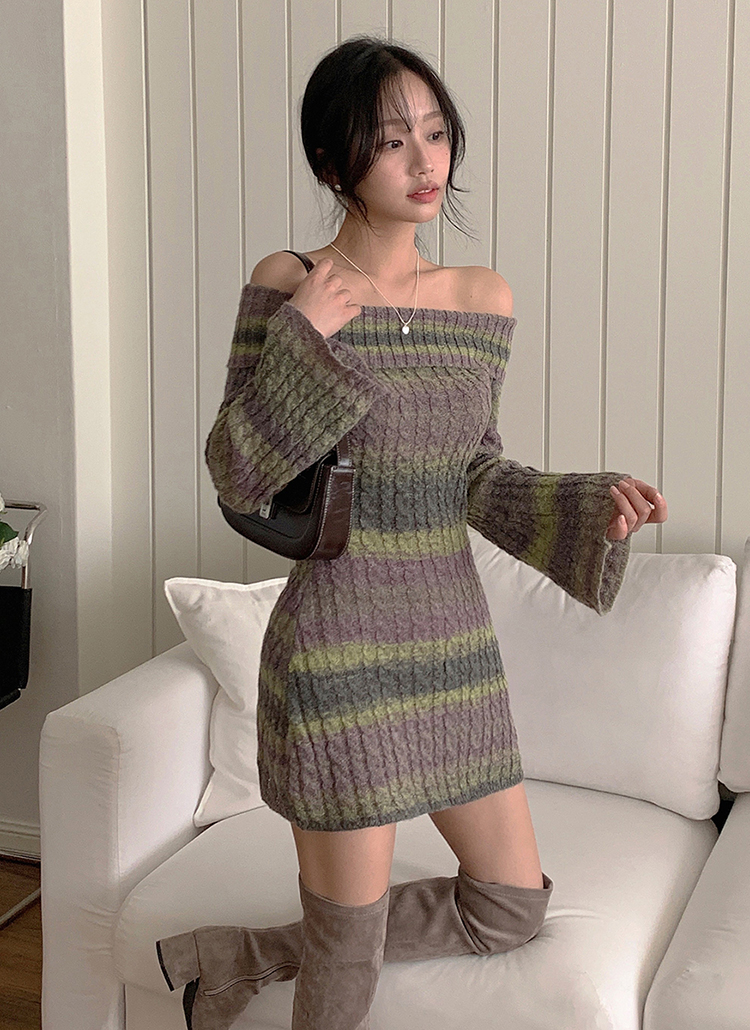 ボカシミックスカラーオフショルニットワンピース | レディース