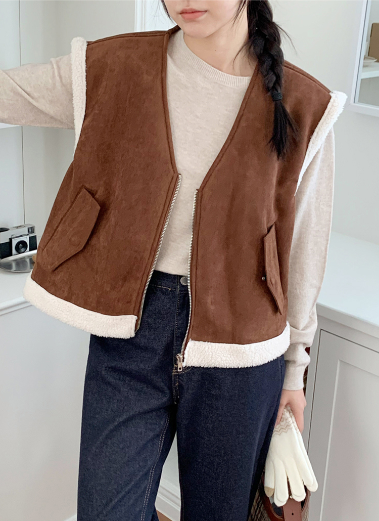 ノーカラームートン風ベスト | レディースファッション通販 - DHOLIC