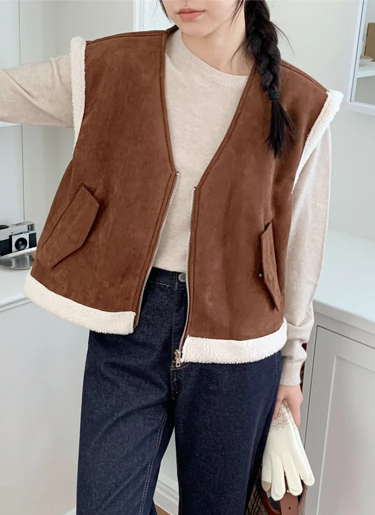 ノーカラームートン風ベスト | VINT THE VIN | 詳細画像1