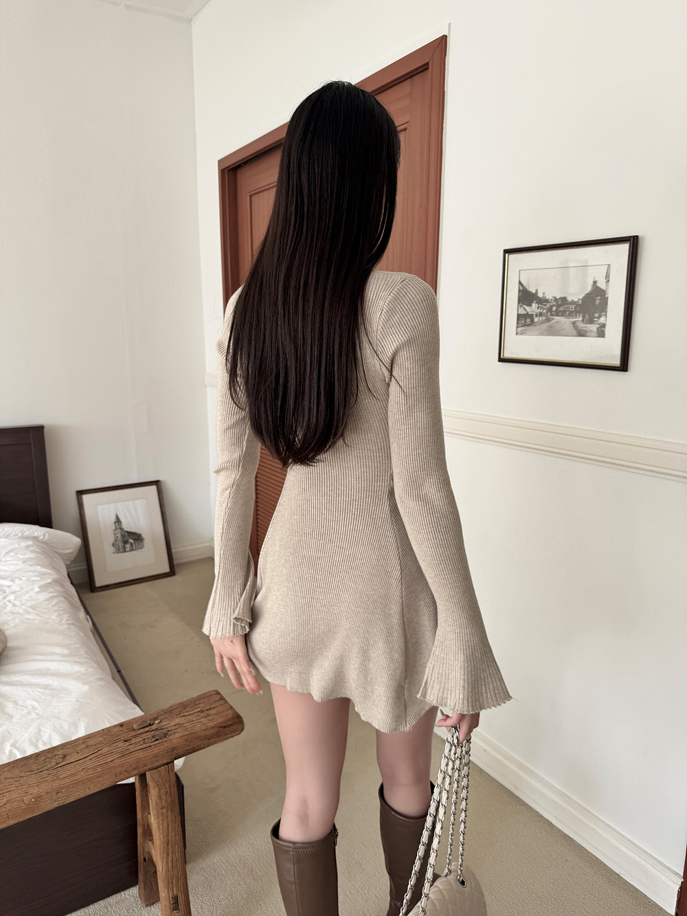 Vネックリブニットミニワンピース | 詳細画像6