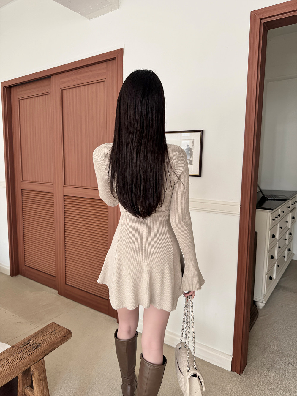 Vネックリブニットミニワンピース | 詳細画像11