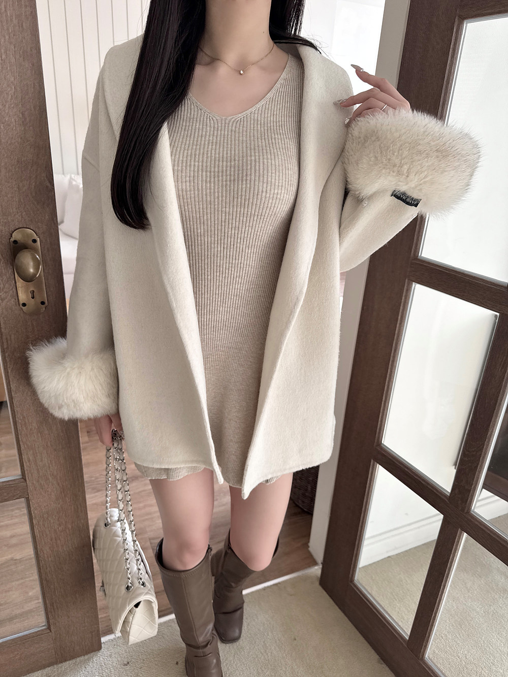 Vネックリブニットミニワンピース | 詳細画像12