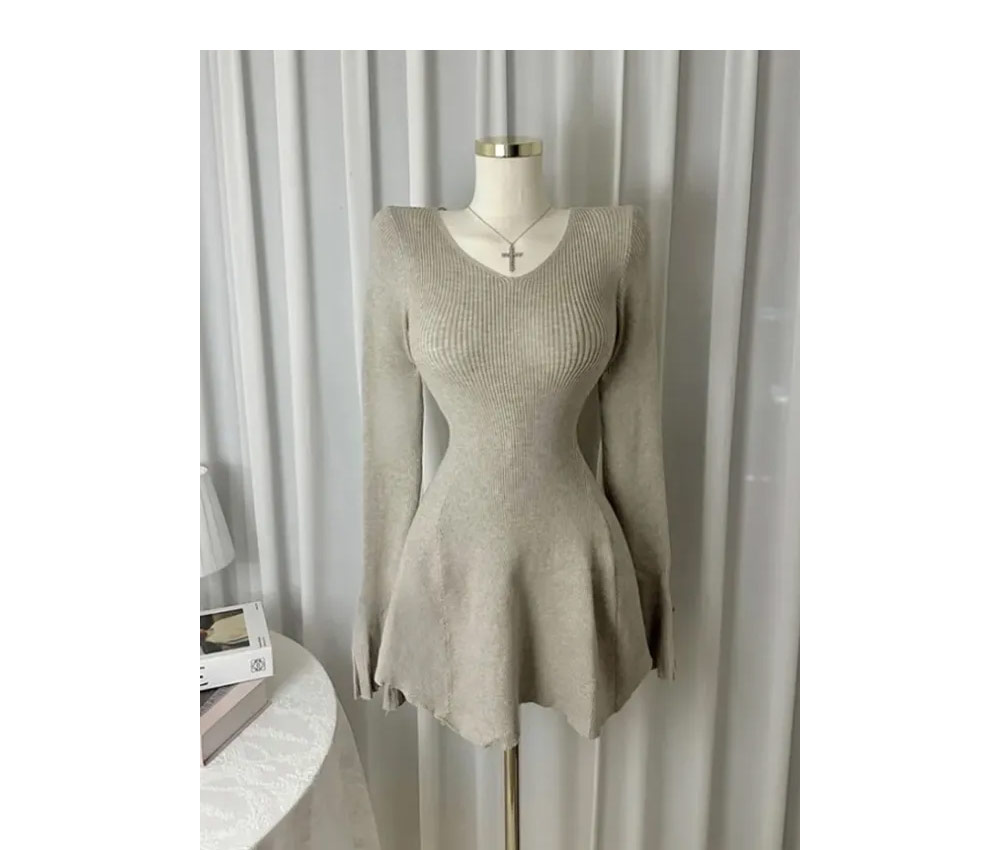 Vネックリブニットミニワンピース | 詳細画像13