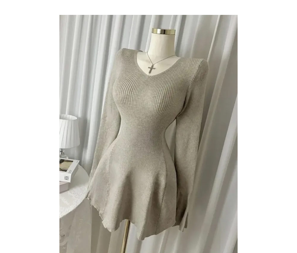 Vネックリブニットミニワンピース | 詳細画像14