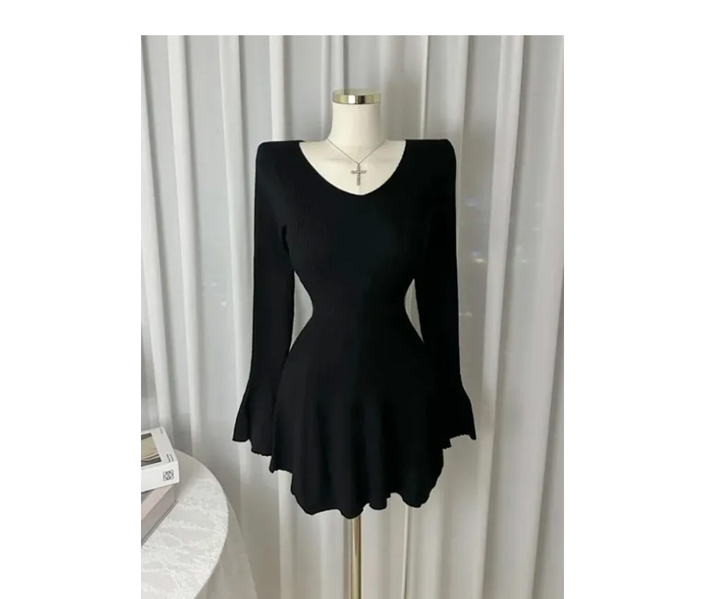 Vネックリブニットミニワンピース | 詳細画像15