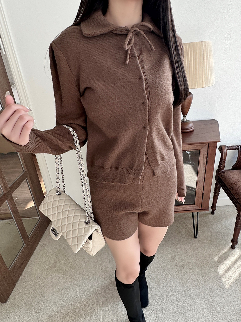 ジーフォアGFORE レディース トップス 長袖 ショートパンツ 2点セット ハーフジップトップス＋ショートパンツ セットアップ【韓国