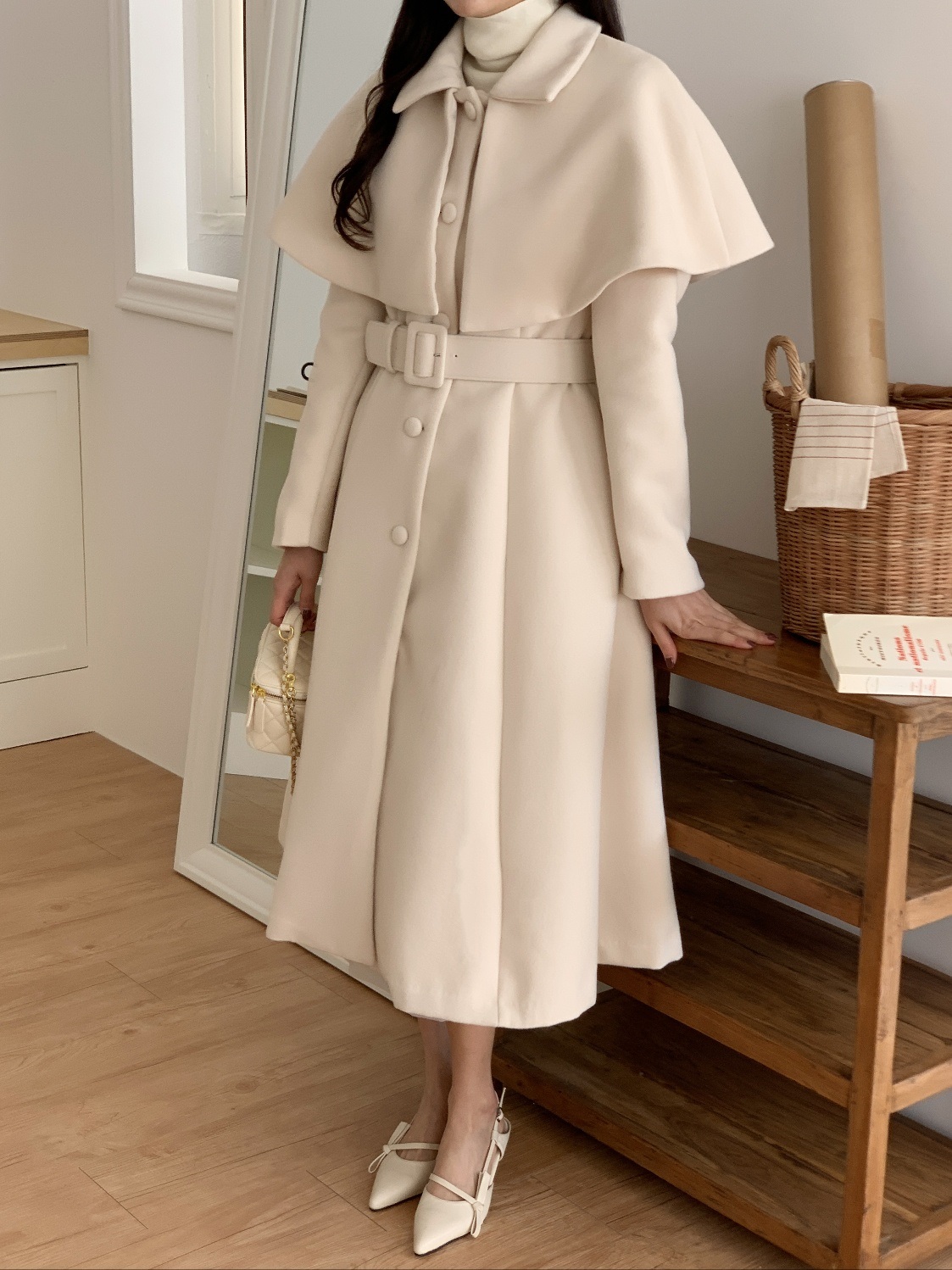 ベルト付ケープくるみボタンAラインコート | レディースファッション