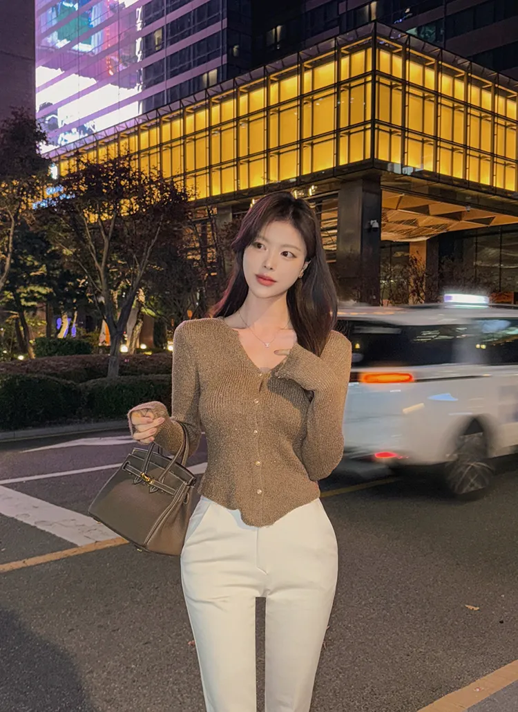 キーネックゴールドボタンスパンコールカーディガン | highclassic | 詳細画像1