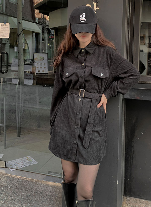 FR2梅 黒いコーデュロイミニワンピース F FR2梅 黒いコーデュロイミニワンピース F