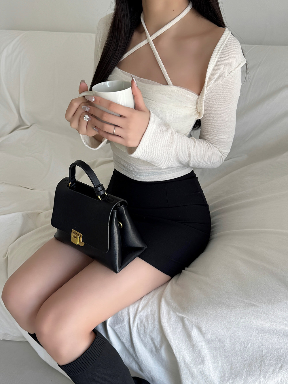 シフォンドレープレイヤード風ホルターTシャツ | 詳細画像5