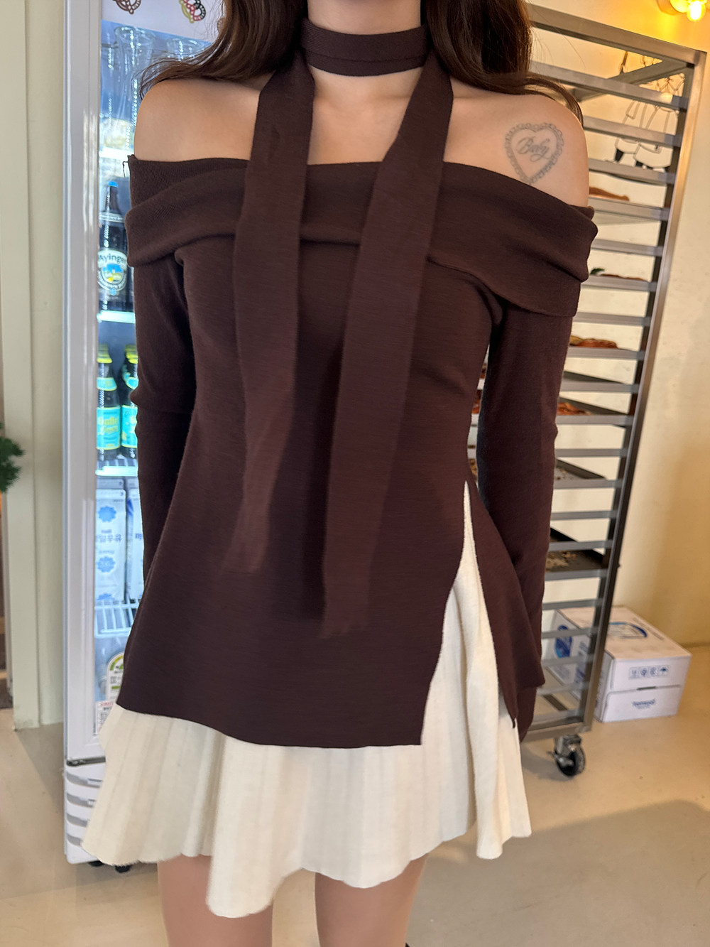 ストラップ付オフショルAラインニット | 詳細画像12