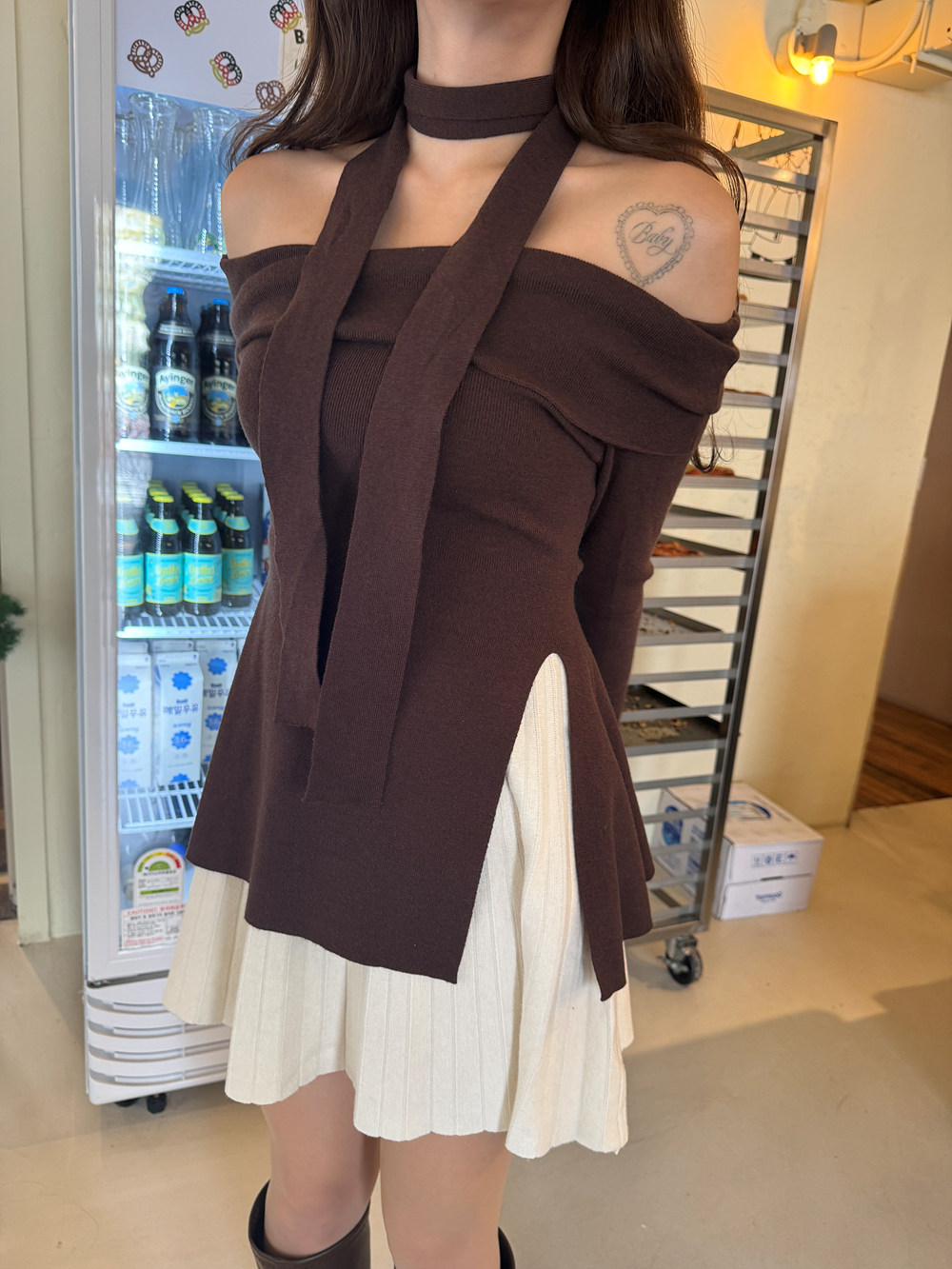 ストラップ付オフショルAラインニット | 詳細画像14