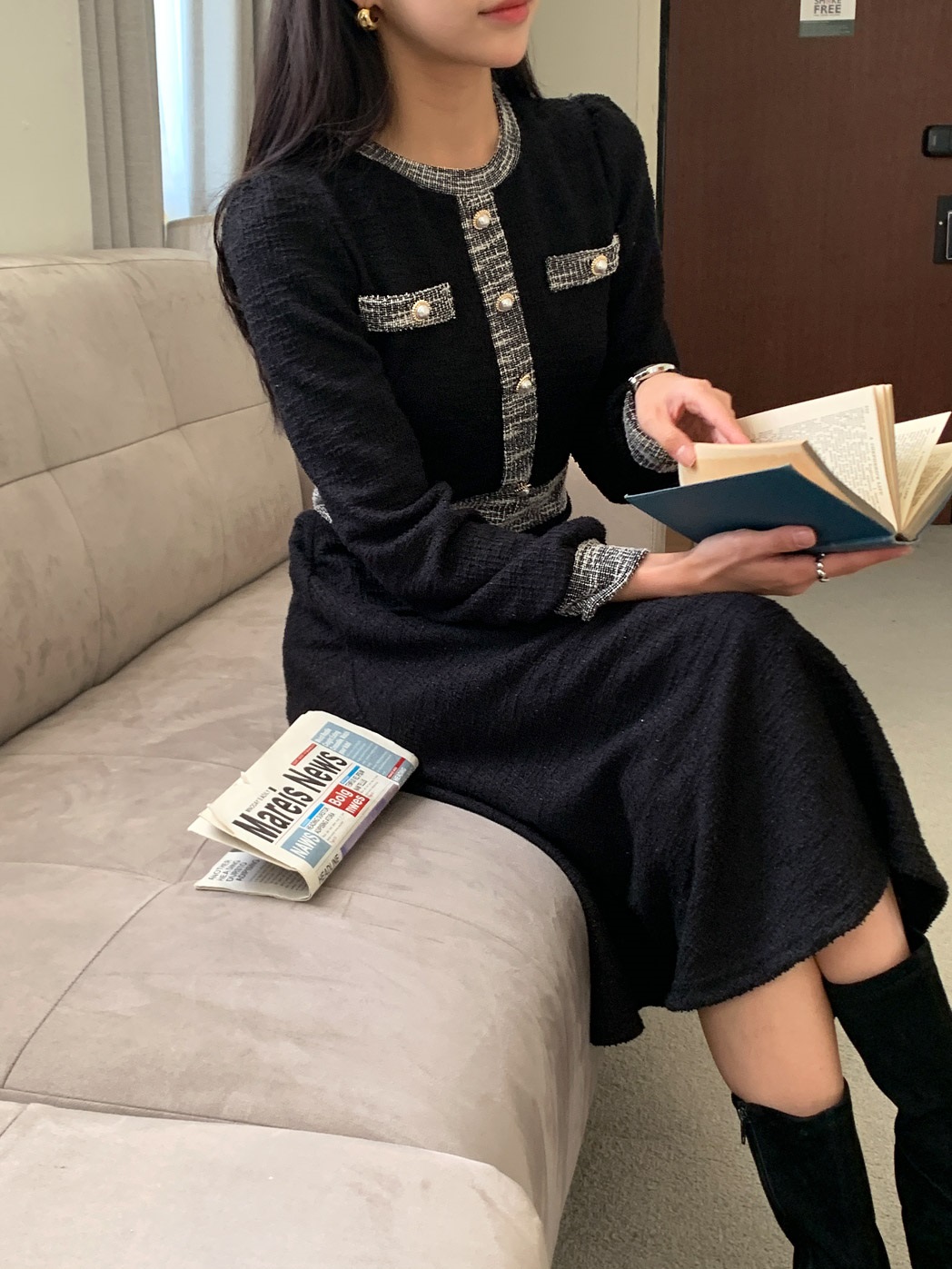 エコパールツイード配色パフワンピース | 詳細画像9
