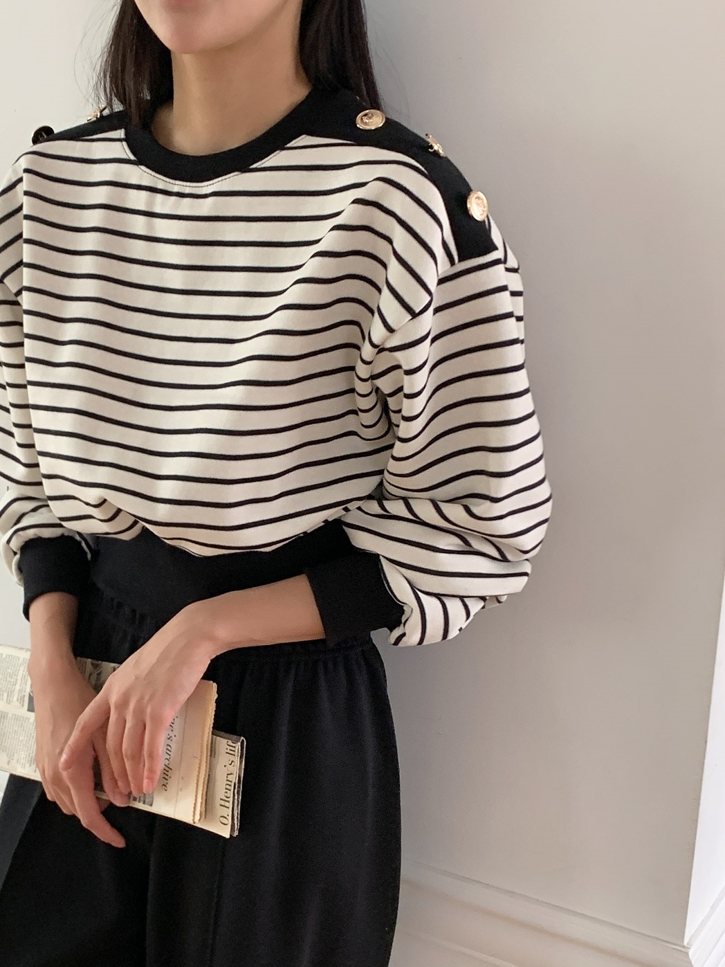 裏起毛ショルダーボタンボーダースウェット&パンツSET | 詳細画像4