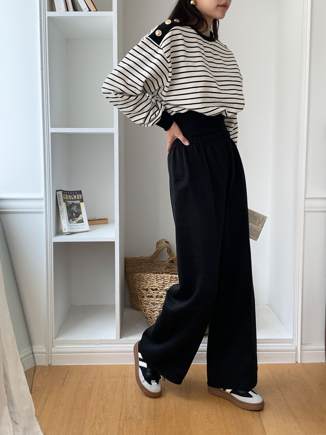 裏起毛ショルダーボタンボーダースウェット&パンツSET | 詳細画像5