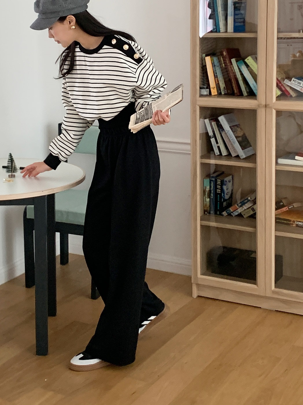 裏起毛ショルダーボタンボーダースウェット&パンツSET | 詳細画像9