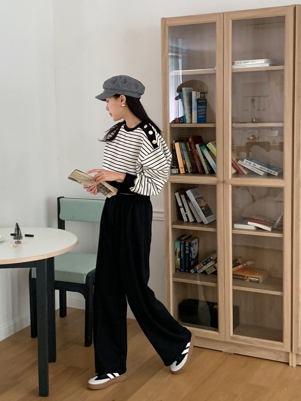 裏起毛ショルダーボタンボーダースウェット&パンツSET | 詳細画像10