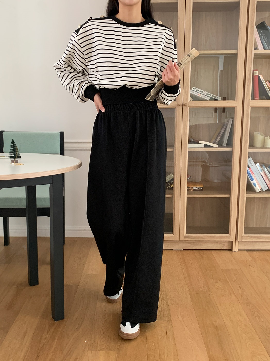 裏起毛ショルダーボタンボーダースウェット&パンツSET | 詳細画像13