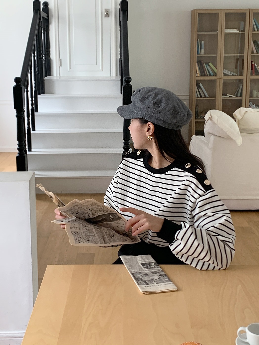 裏起毛ショルダーボタンボーダースウェット&パンツSET | 詳細画像16