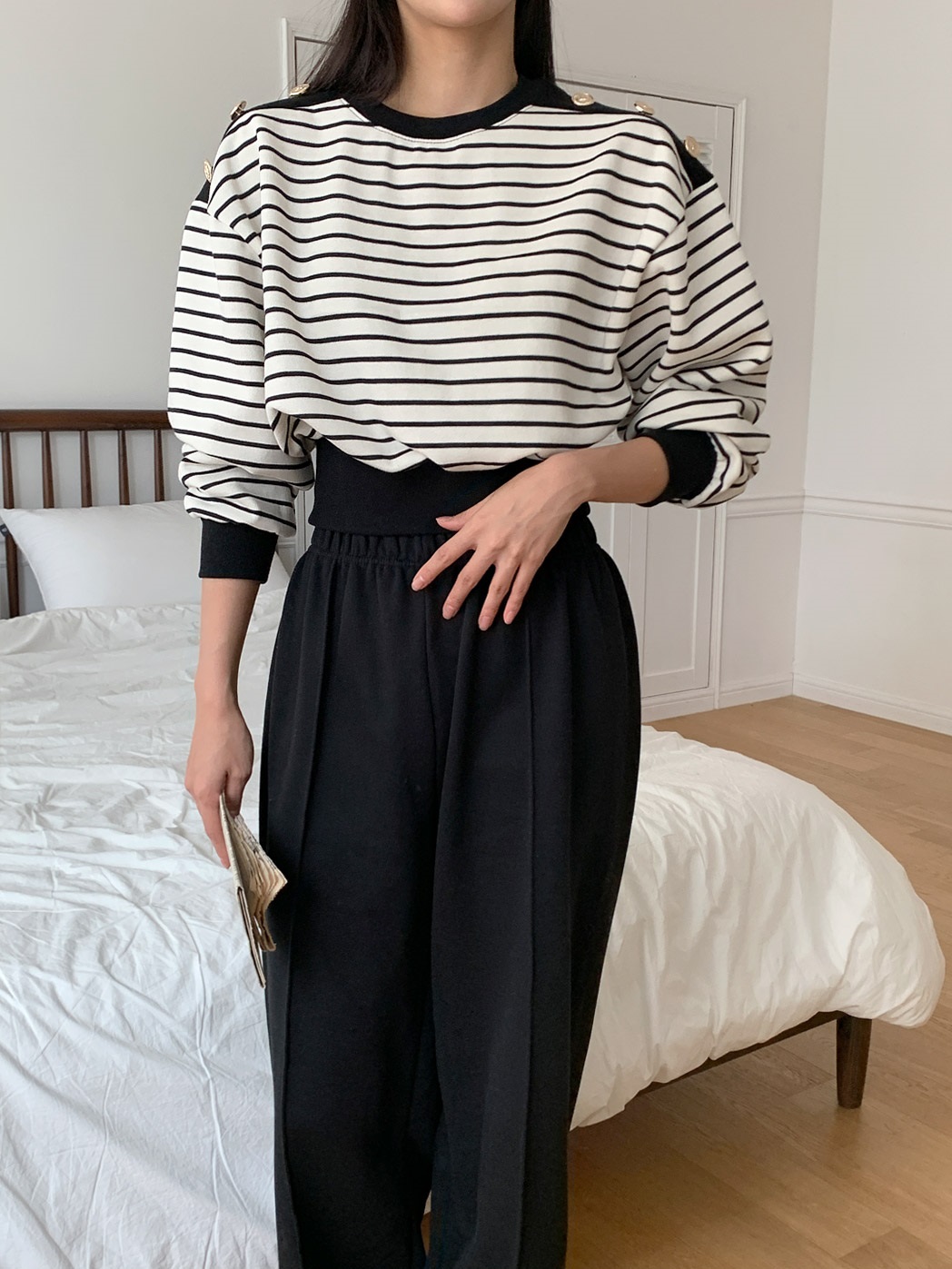 裏起毛ショルダーボタンボーダースウェット&パンツSET | 詳細画像18