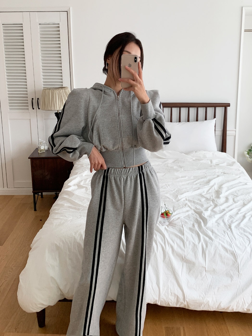 裏起毛配色ラインパワショルジップパーカー&パンツSET | 詳細画像2