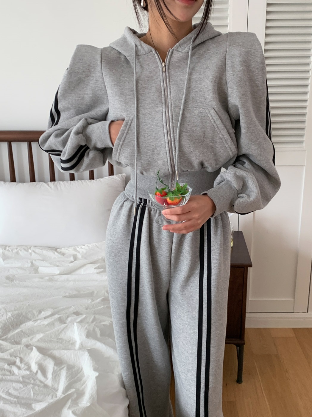 裏起毛配色ラインパワショルジップパーカー&パンツSET | 詳細画像5