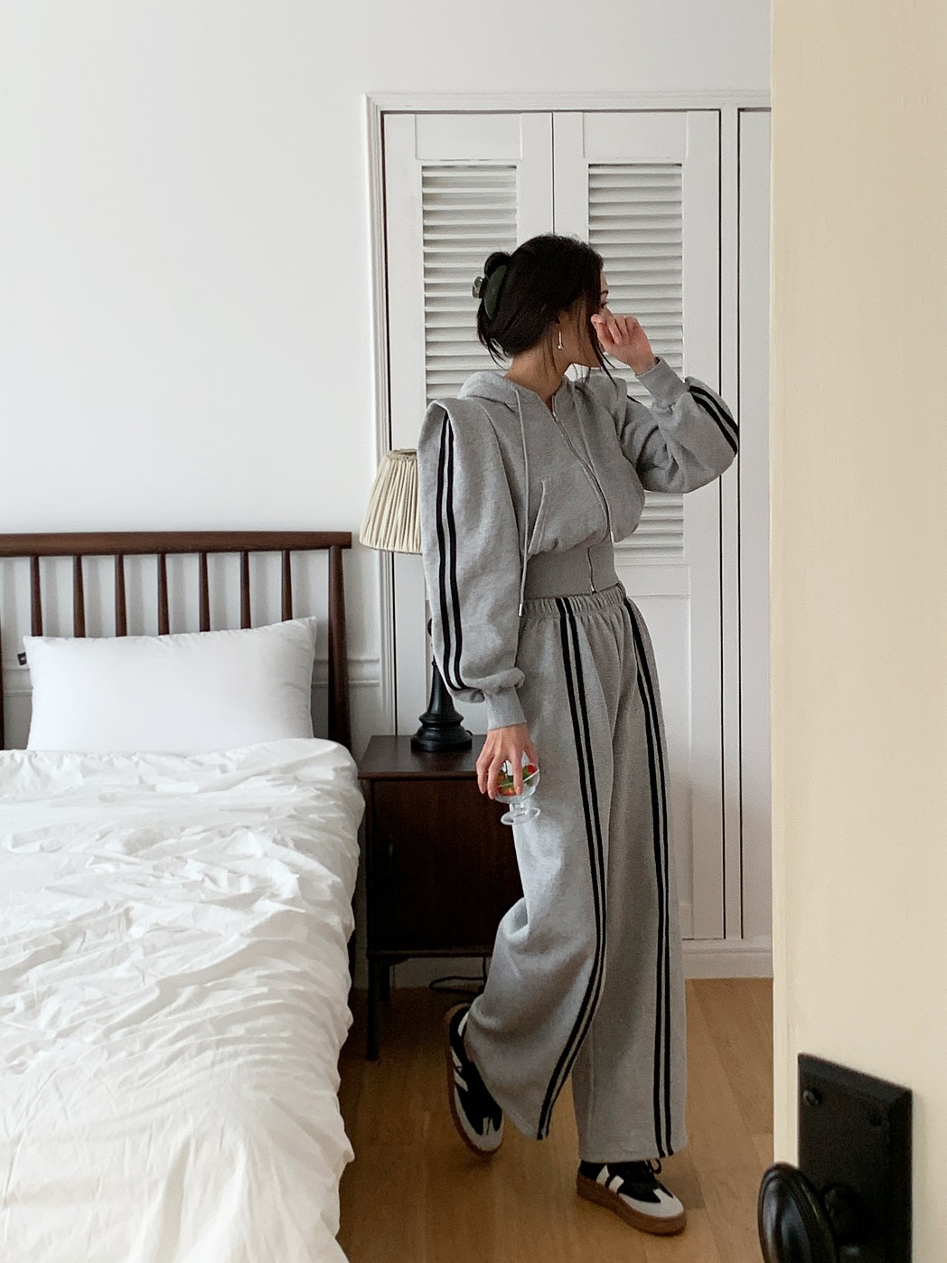 裏起毛配色ラインパワショルジップパーカー&パンツSET | 詳細画像6