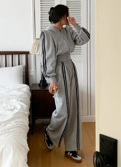 裏起毛配色ラインパワショルジップパーカー&パンツSET | 詳細画像1