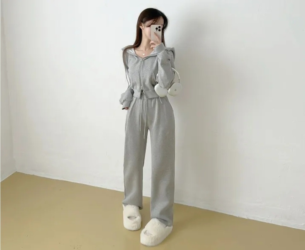 裏起毛ドロストダブルジップパーカー&パンツSET | 詳細画像1