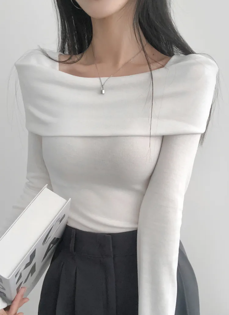 裏起毛オフショル風スリムTシャツ | lilisense | 詳細画像1