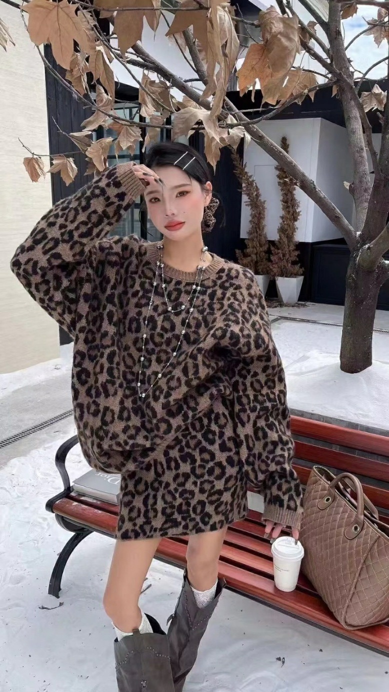 ウール混レオパードルーズニット&ミニスカートSET | 詳細画像2