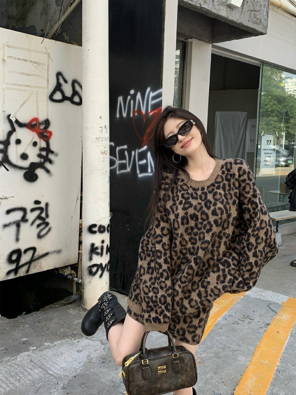 ウール混レオパードルーズニット&ミニスカートSET | 詳細画像3