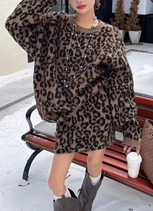 ウール混レオパードルーズニット&ミニスカートSET | 詳細画像1