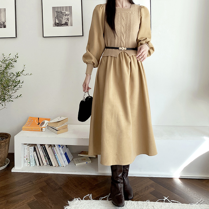 ベルト付スクエアケーブルニットコンビワンピース | 詳細画像3