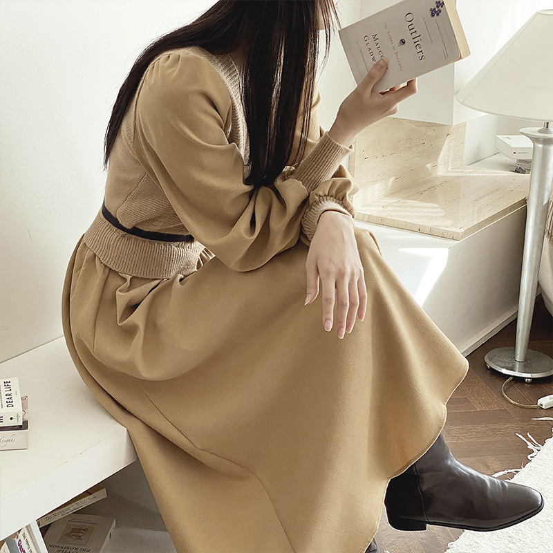 ベルト付スクエアケーブルニットコンビワンピース | 詳細画像9