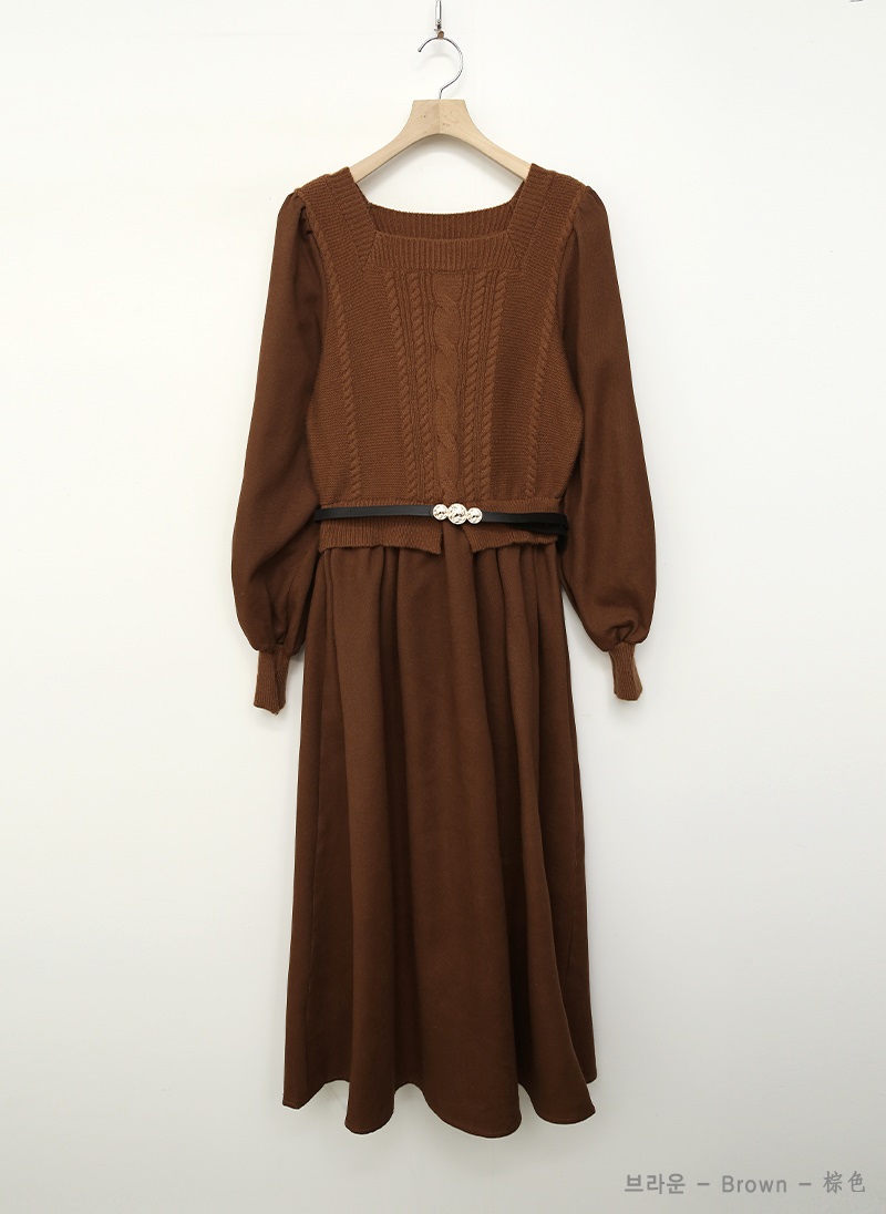 ベルト付スクエアケーブルニットコンビワンピース | 詳細画像13