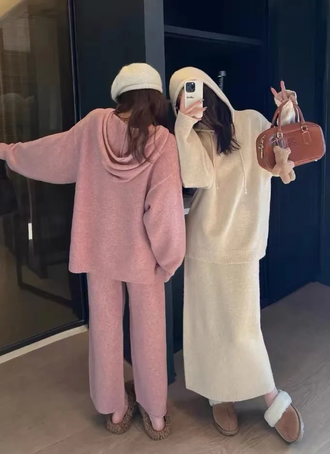 ドロストフードスリットルーズニット&スカートSET | 詳細画像1