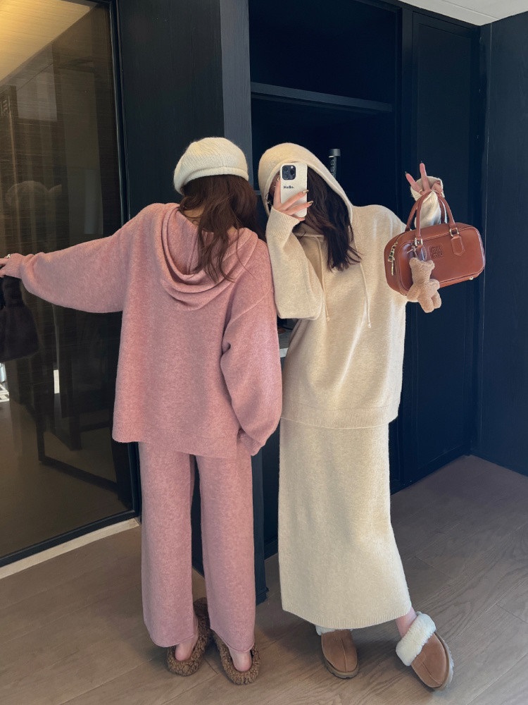 ドロストフードスリットルーズニット&スカートSET | 詳細画像4