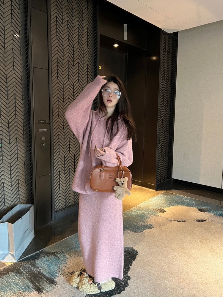 ドロストフードスリットルーズニット&スカートSET | 詳細画像5