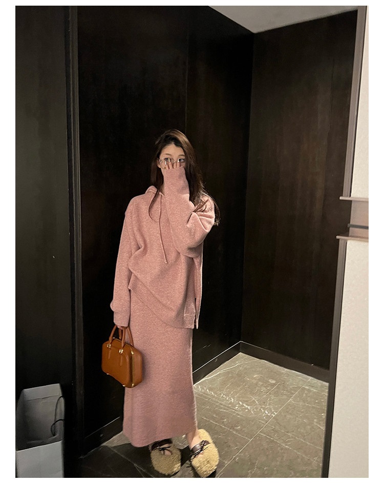 ドロストフードスリットルーズニット&スカートSET | 詳細画像7