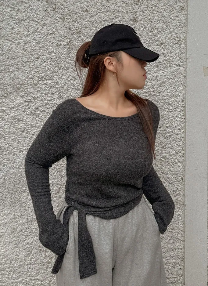 起毛ウエストタイUネックTシャツ | 詳細画像1