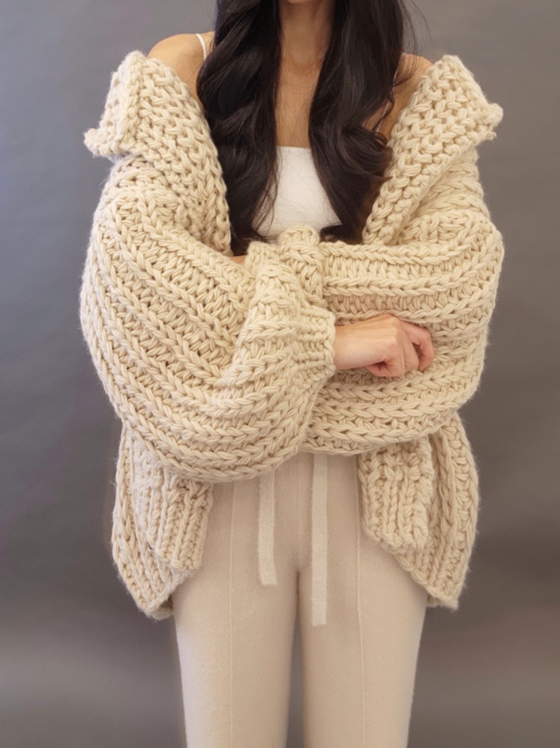 ウール混ローゲージオープンフードカーディガン | レディース  