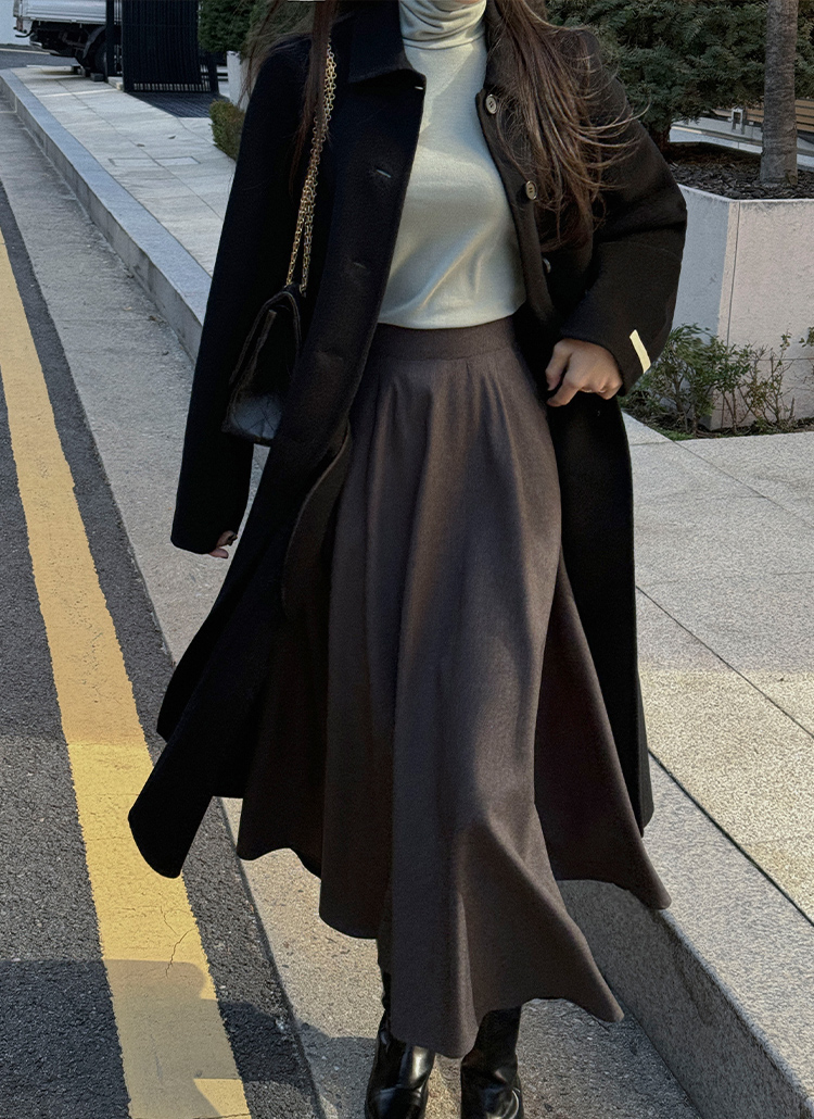 カラーネックウールカシミヤ混フレアコート | レディースファッション