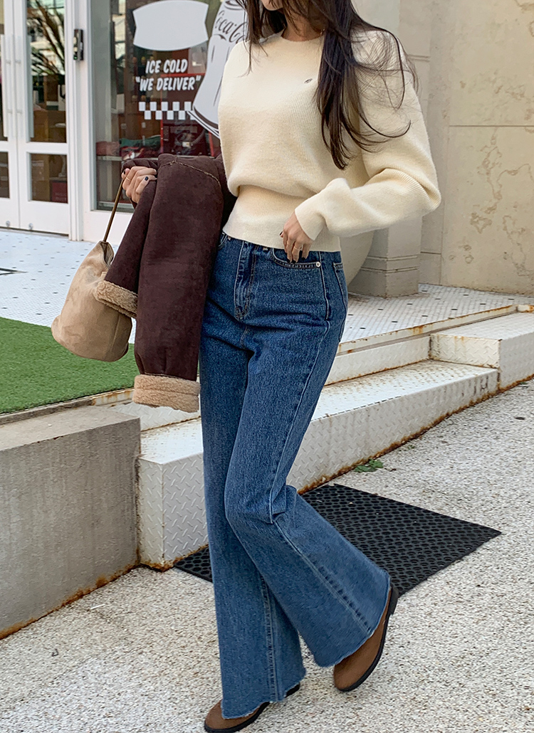 カットオフハイウエストフレアデニムパンツ | レディースファッション