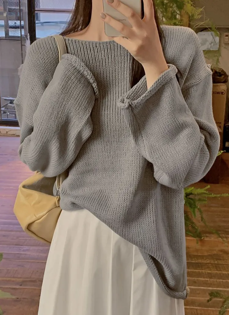 Vネックロールルーズニット | hotping | 詳細画像1